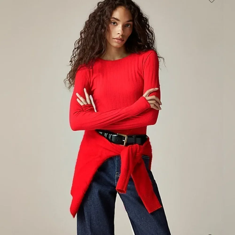 NWT J CREW Pointelle long-sleeve T-shirt in Apple Red